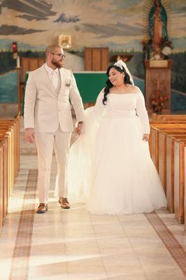 Beautiful wedding couple in chapel