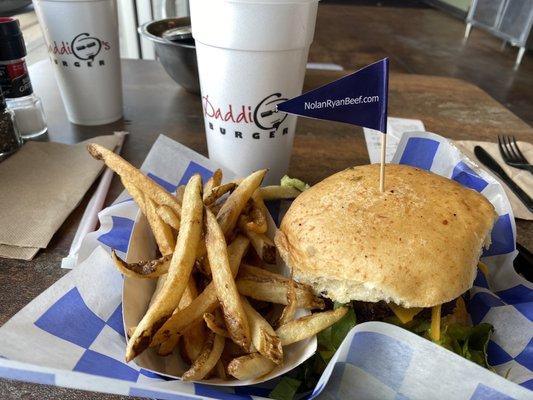 The Big Easy Burger and hone-cut fries.