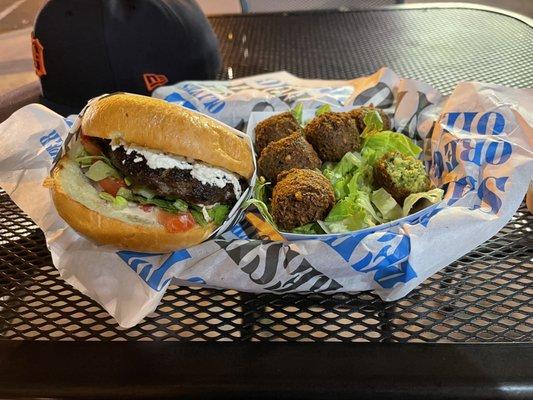 Grecian Beefteki Burger and Falafel