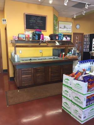 Salad bar and selection of three different soups