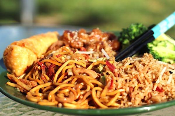 I share the Lo Mein and Sesame Chicken Combination Meals with my son.