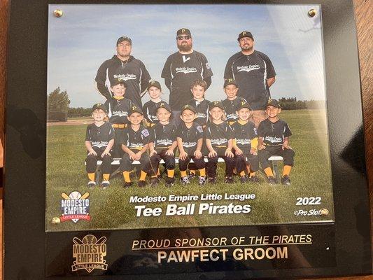 Team sponsor plaque for PAWFECT GROOM