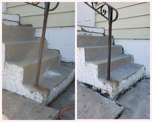 Concrete Medic was able to use our poly foam mudjacking method to lift this set of steps over 3".