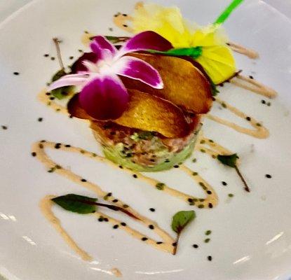 Tuna Tartare Avocado, English Cucumber, Mizo Glaze And Crostini