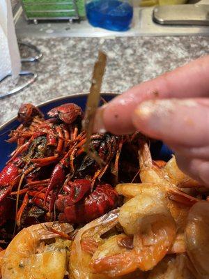 grass from dirty cooked crawfish