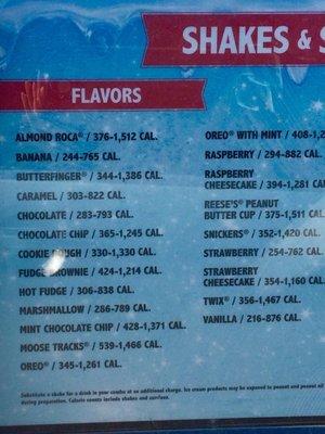 Tons of flavors for milkshakes