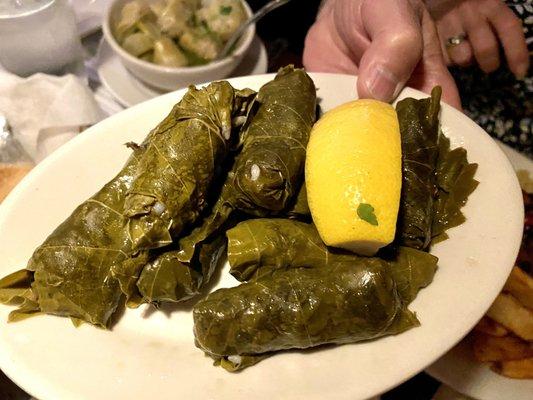 Meat stuffed grape leaves