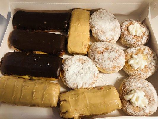 Chocolate, maple, jelly, and cream filled donuts