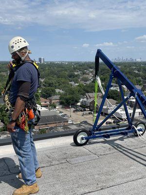 One of our rigging setups with the New Orleans skyline in the background