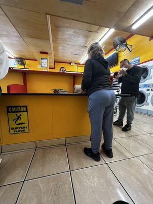 Laura folding her paper towels