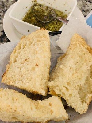 Complimentary bread with olive oil-oregano dip