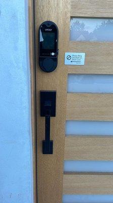 Smart keypad lock with fingerprint options.