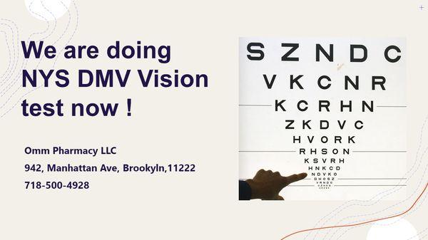 We are doing NYS DMV Vision test now !