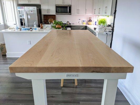 Our maple table with Uplift 4-leg Adjustable Desk frame; the wood was purchased from Rockler in Phoenix