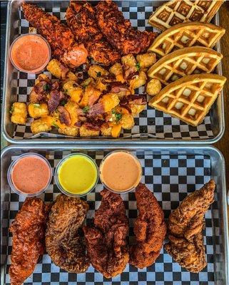 Kick it up a notch! Chicken and waffles, spicy ...or not!