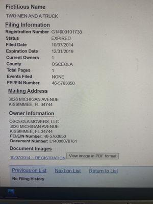 Expired fictitious name registered in state of florida as of 12/28/2020