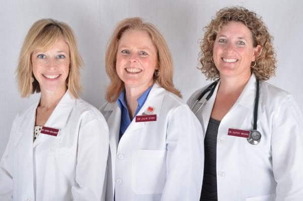 Dr. Sarah Golladay, Dr. Julie Dyer, and Dr. Kathy Moore team up to provide the best care at Lakewood Animal Health Center!