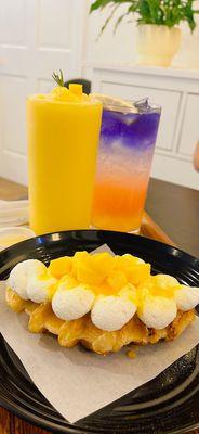 Mango croffle, Mango Sunset smoothie, Galaxy lemonade