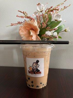 Almond milk tea boba.