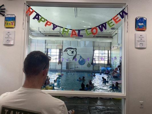 View from the waiting area into the pool