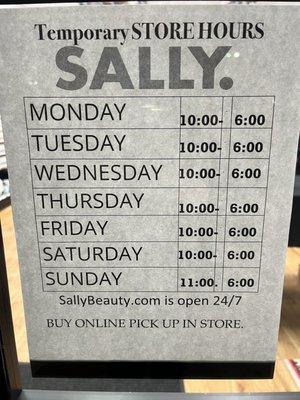 Temporary store hours