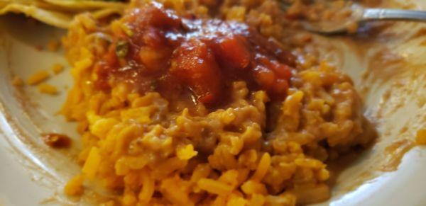 Mix the rice and beans and top with salsa