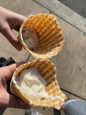 One scoop in a waffle cone