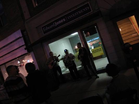 Dave Weibel (far right), of Edward Jones, and his high-energy, Dixie Land band play for the Gallery Hop crowd