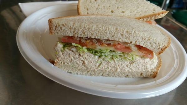 Tuna on Rye with tomatoes onions and lettuce