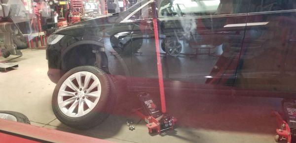 Getting winter tires put on our Tesla Model X