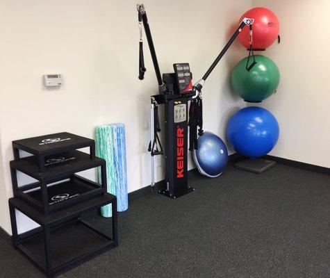 Keiser Functional Trainer- uses pneumatic resistance to reduce stress on joints and tissues.