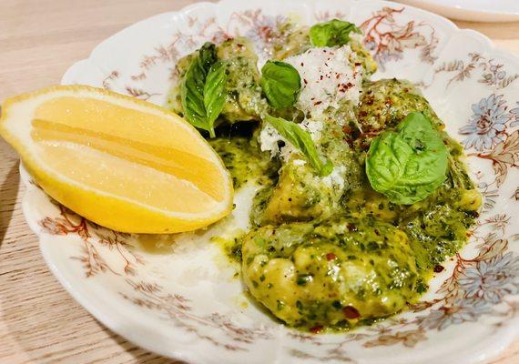 Gnudi + herb pesto, sheep's milk cheese, lemon