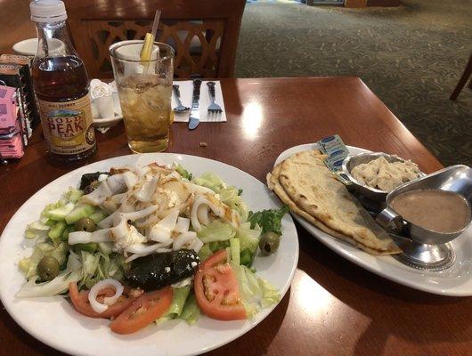 Mediterranean Salad with Grilled Calamari & Hummus