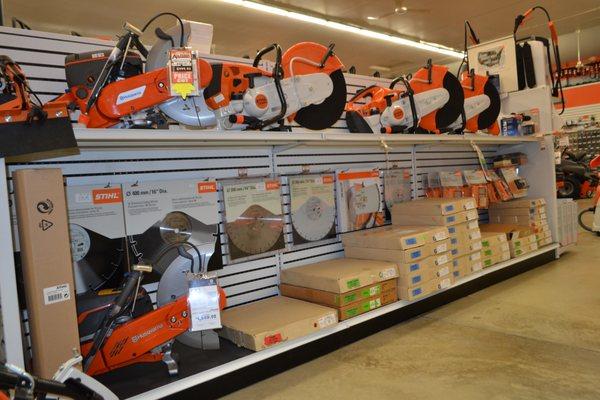 Stihl & Husqvarna powercutters, including numerous blade selection.