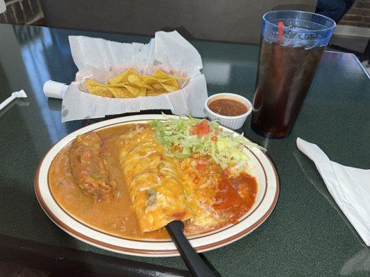 Combo #5 - Chile relleno, cheese enchilada & smothered beef burrito