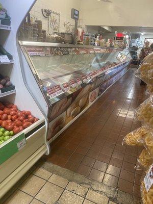 Meat market counter.