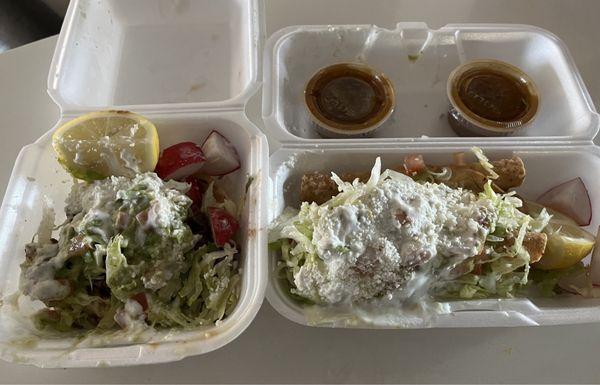 Carne asada sope and chicken flautas - both were delicious