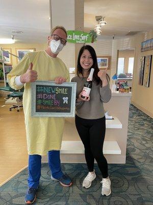 Reward for finishing my orthodontic treatment: bubbly, sticky candies, popcorn, & picture with the man of the hour!