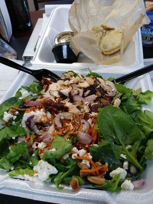 Blue sky salad with blackened salmon