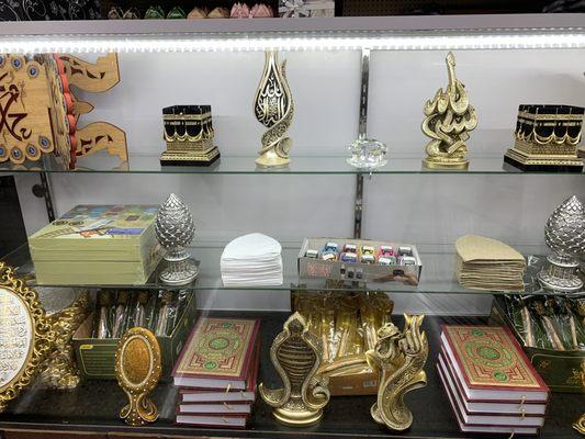 Islamic handicrafts, the holy Quran, and other items.