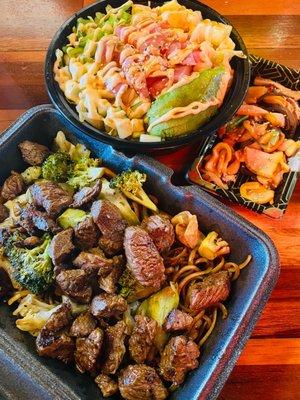 Hawaiian Bowl, Squid Salad, & Steak Hibachi