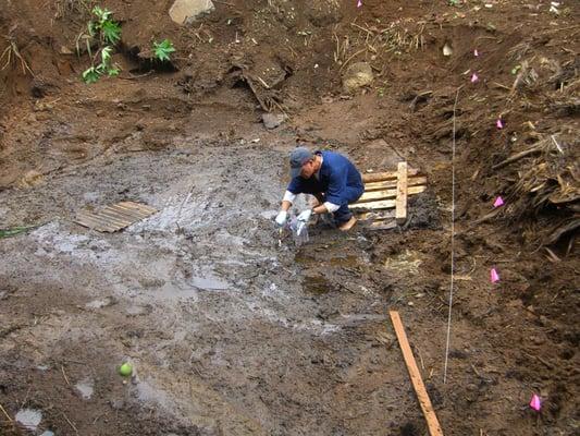 Catchment pond sediment sampling.