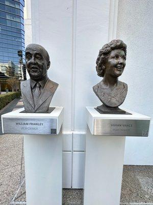 I Love Lucy Fred & Ethel Bronze Busts. The Free Television Hall of Fame is hidden in the back in North Hollywood CA.