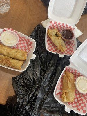 Brisket and Mac n cheese roll, crab cake roll, and the Buffalo chicken roll