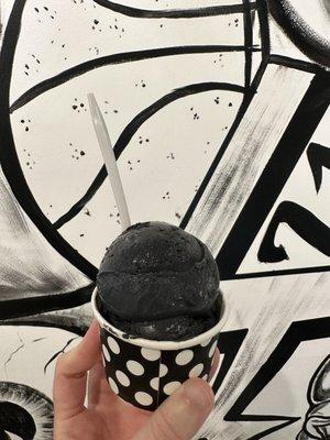 Black vanilla ice cream at Black+White Modern Creamery