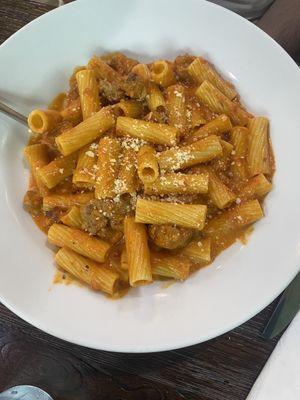 Rigatoni with Crumbled Sausage in Marinara Sauce Pasta