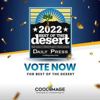 Thanks to our incredible customers, we've been nominated into the top five best HVAC companies in the desert... again! Time to vote!!