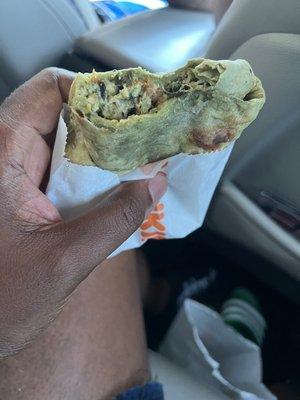 Spinach Wrap. Tasty but also very processed! It's a small size too. I'd get the wrap with meat & cheese. I think it's a healthier option!