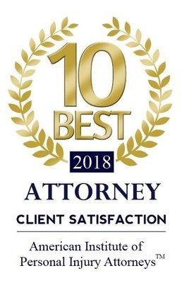 American Institute of Personal Injury Lawyers, 10 Best in Client Satisfaction Award 2018