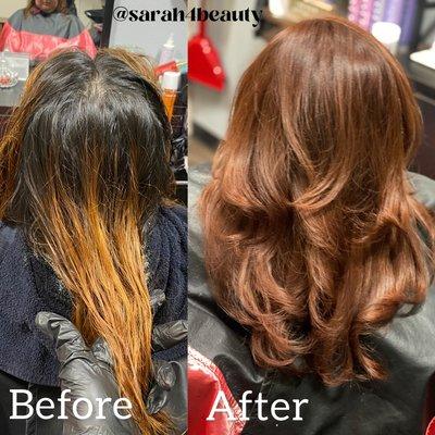 Before and after. Copper hair